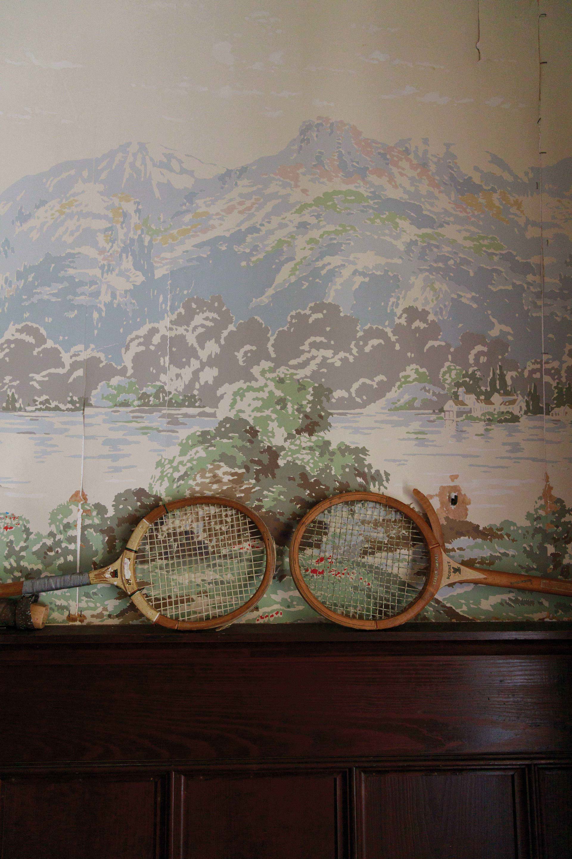 A foyer at a family home in Cumberland Island and what is believed to be Zuber wallpaper.